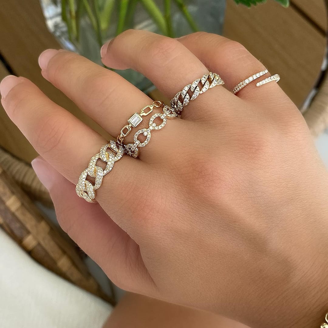 14K Gold Cuban Link Micro Pave Diamond Ring IZAKOV