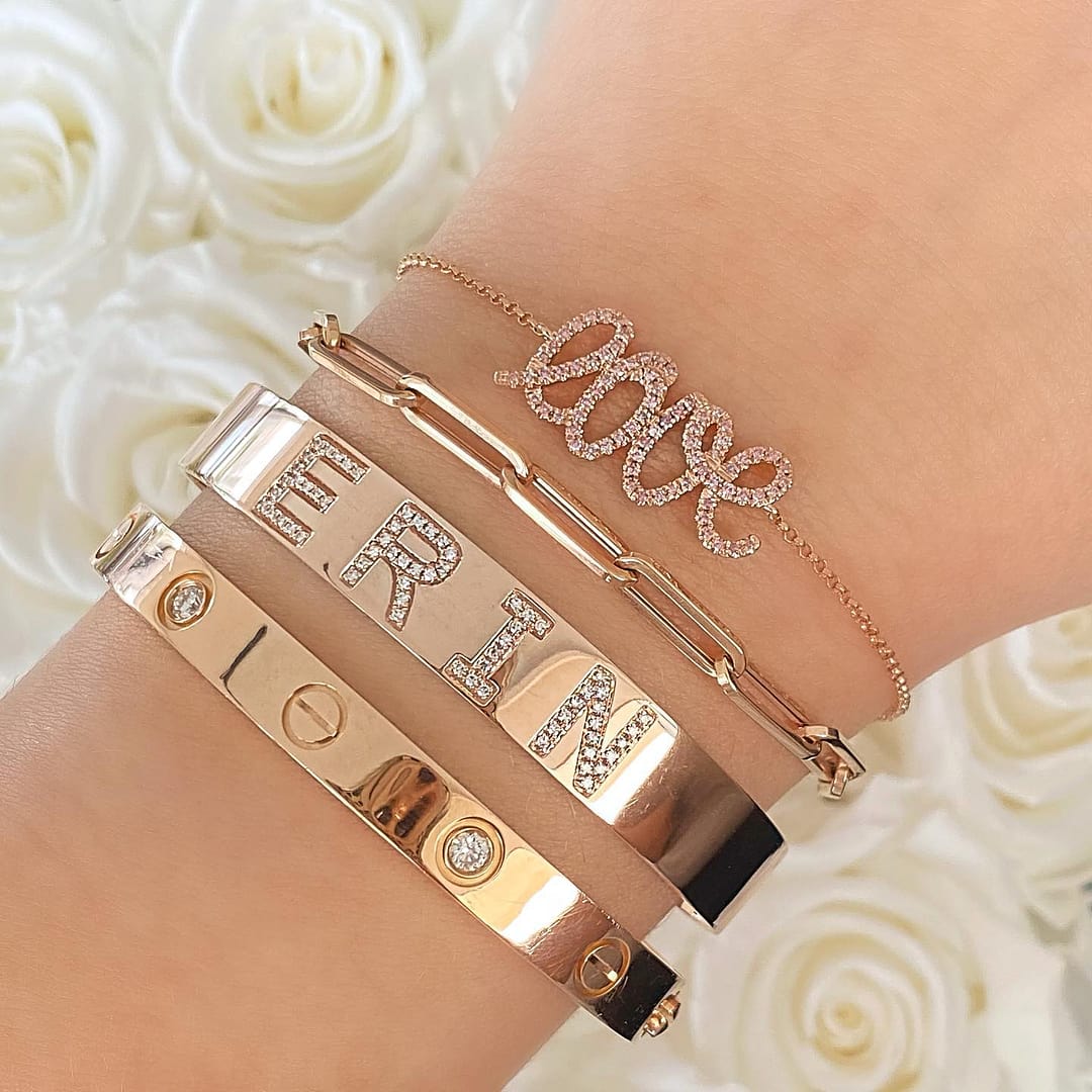 14K Gold Personalized Name Diamond Cuff Bracelet IZAKOV